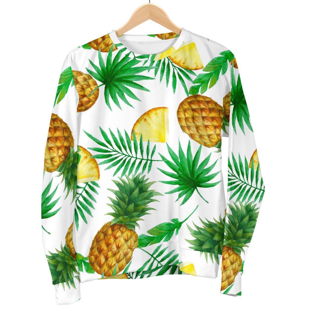 White Watercolor Pineapple Pattern Print Men's Crewneck Sweatshirt GearFrost