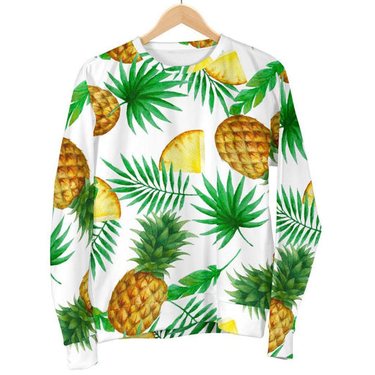 White Watercolor Pineapple Pattern Print Men's Crewneck Sweatshirt GearFrost