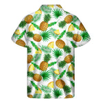 White Watercolor Pineapple Pattern Print Men's Short Sleeve Shirt