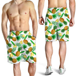 White Watercolor Pineapple Pattern Print Men's Shorts