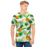 White Watercolor Pineapple Pattern Print Men's T-Shirt