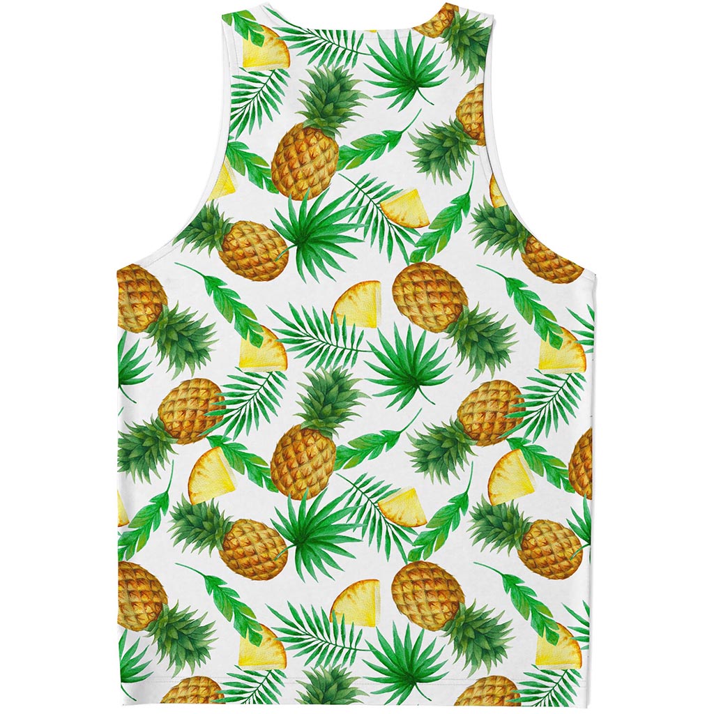 White Watercolor Pineapple Pattern Print Men's Tank Top