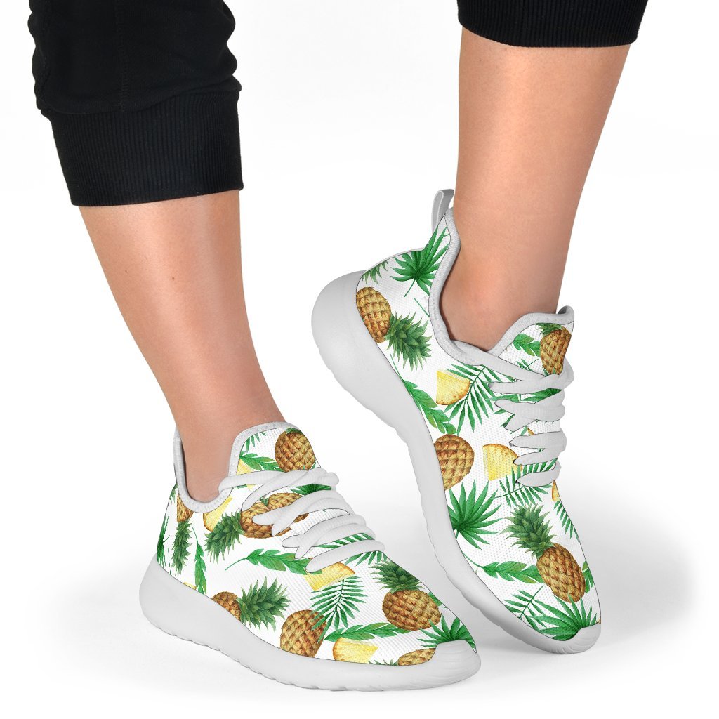 White Watercolor Pineapple Pattern Print Mesh Knit Shoes GearFrost