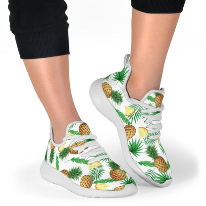 White Watercolor Pineapple Pattern Print Mesh Knit Shoes GearFrost