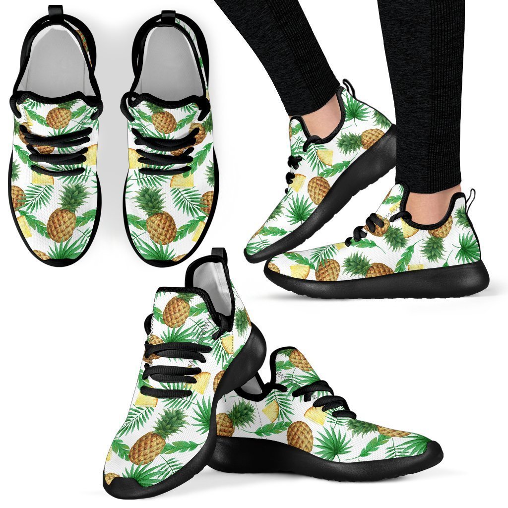 White Watercolor Pineapple Pattern Print Mesh Knit Shoes GearFrost
