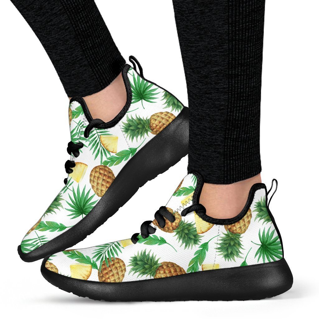 White Watercolor Pineapple Pattern Print Mesh Knit Shoes GearFrost