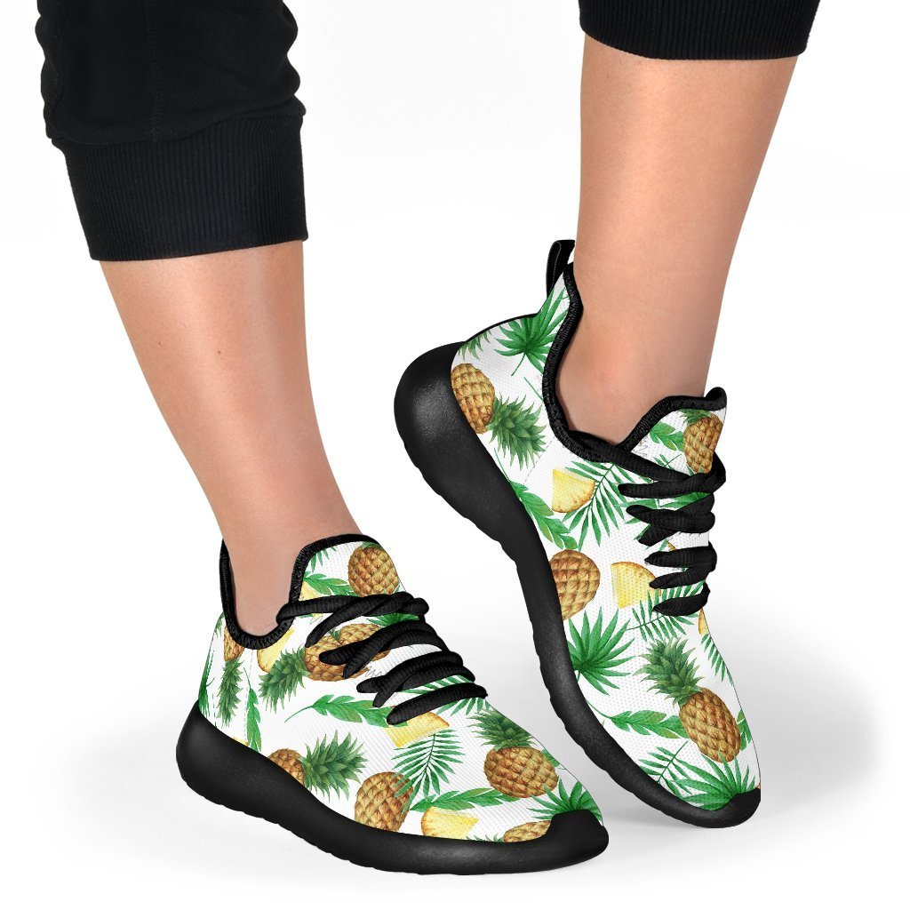 White Watercolor Pineapple Pattern Print Mesh Knit Shoes GearFrost