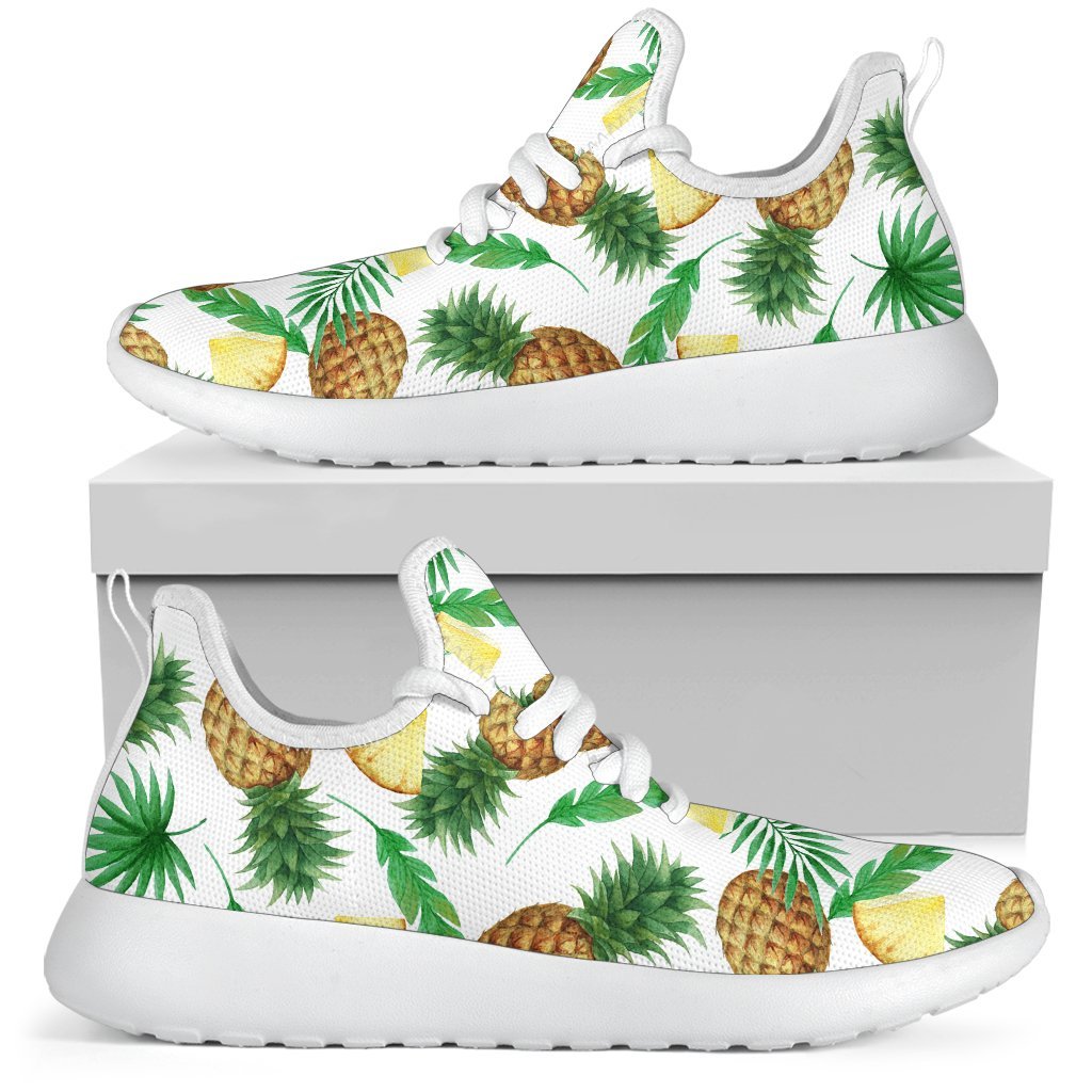 White Watercolor Pineapple Pattern Print Mesh Knit Shoes GearFrost