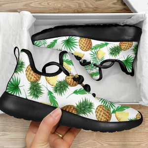 White Watercolor Pineapple Pattern Print Mesh Knit Shoes GearFrost