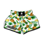 White Watercolor Pineapple Pattern Print Muay Thai Boxing Shorts