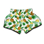 White Watercolor Pineapple Pattern Print Muay Thai Boxing Shorts
