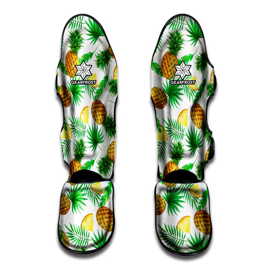 White Watercolor Pineapple Pattern Print Muay Thai Shin Guard