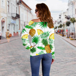 White Watercolor Pineapple Pattern Print Off Shoulder Sweatshirt GearFrost