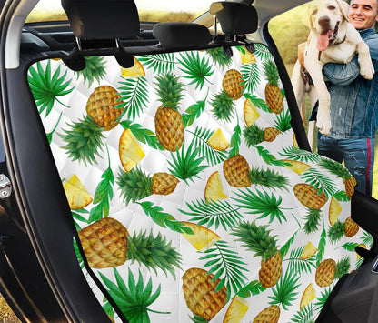 White Watercolor Pineapple Pattern Print Pet Car Back Seat Cover