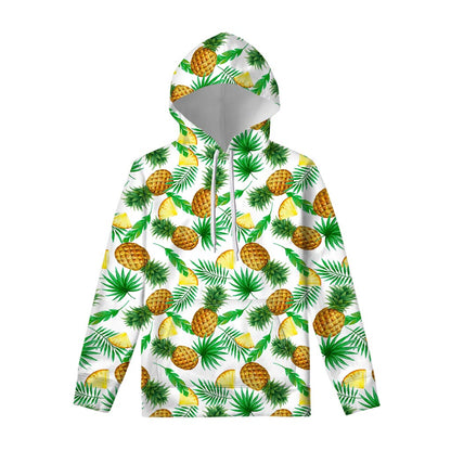 White Watercolor Pineapple Pattern Print Pullover Hoodie