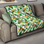 White Watercolor Pineapple Pattern Print Quilt