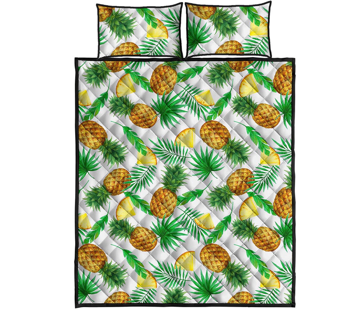 White Watercolor Pineapple Pattern Print Quilt Bed Set
