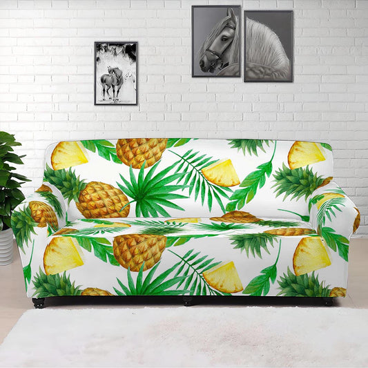 White Watercolor Pineapple Pattern Print Sofa Cover