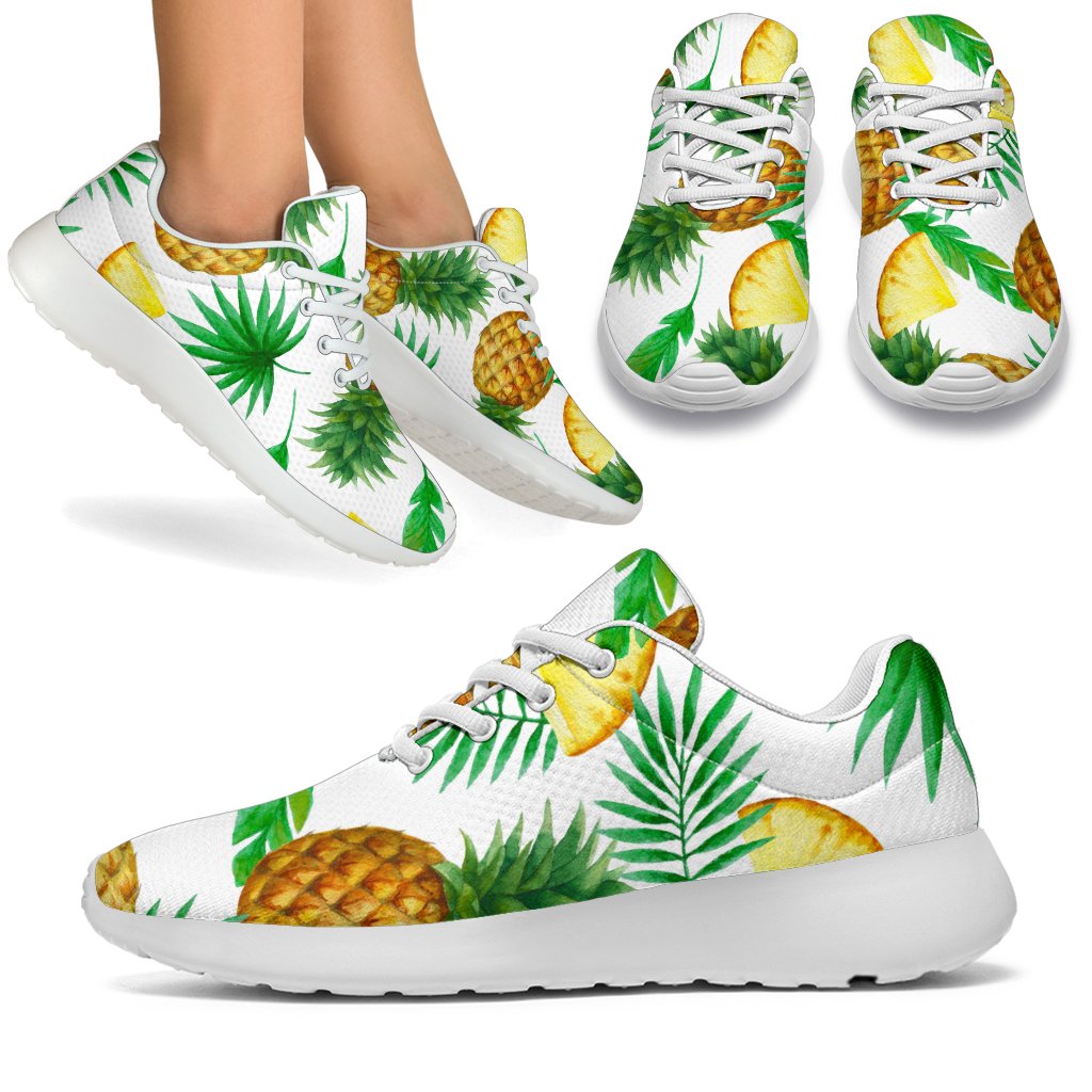 White Watercolor Pineapple Pattern Print Sport Shoes GearFrost