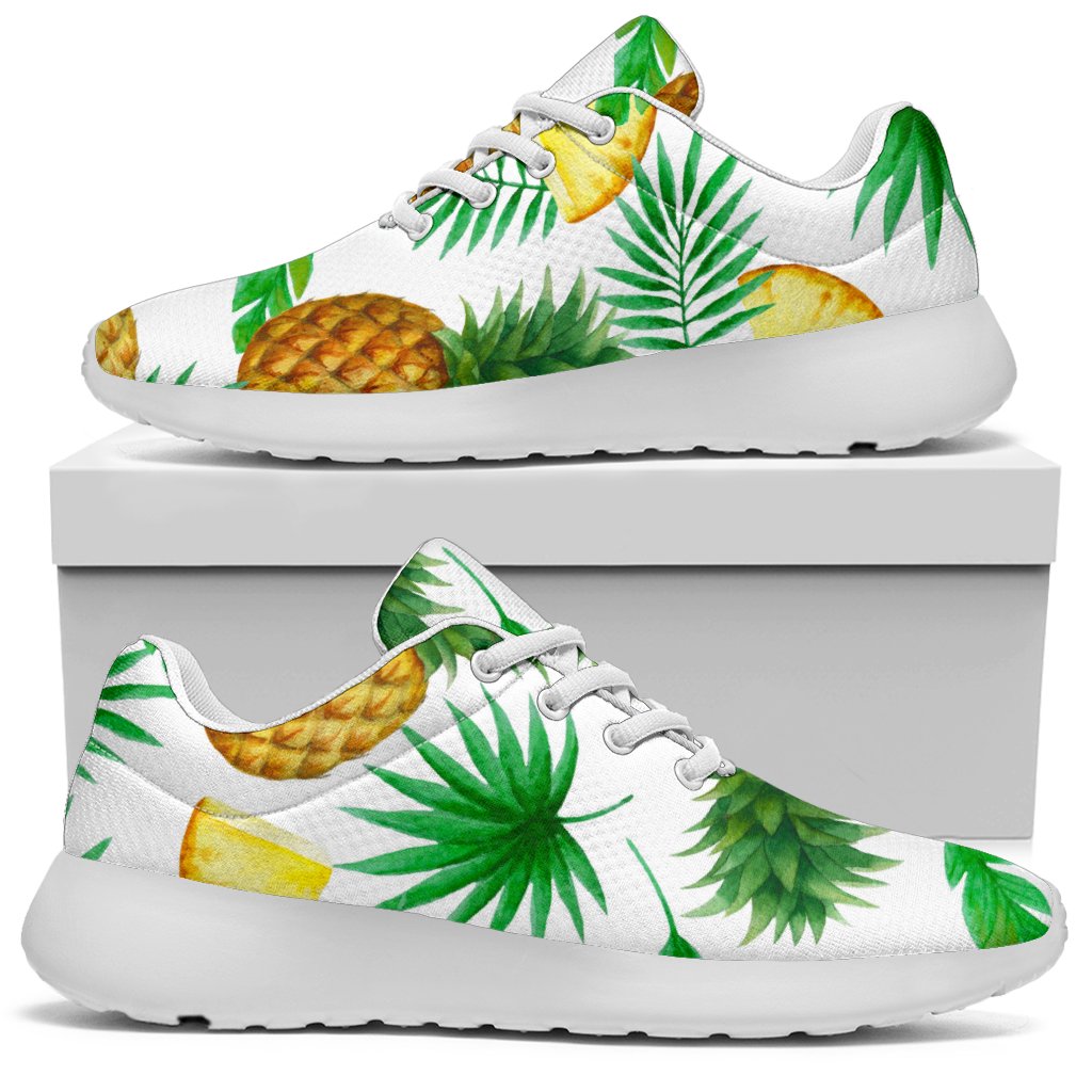 White Watercolor Pineapple Pattern Print Sport Shoes GearFrost