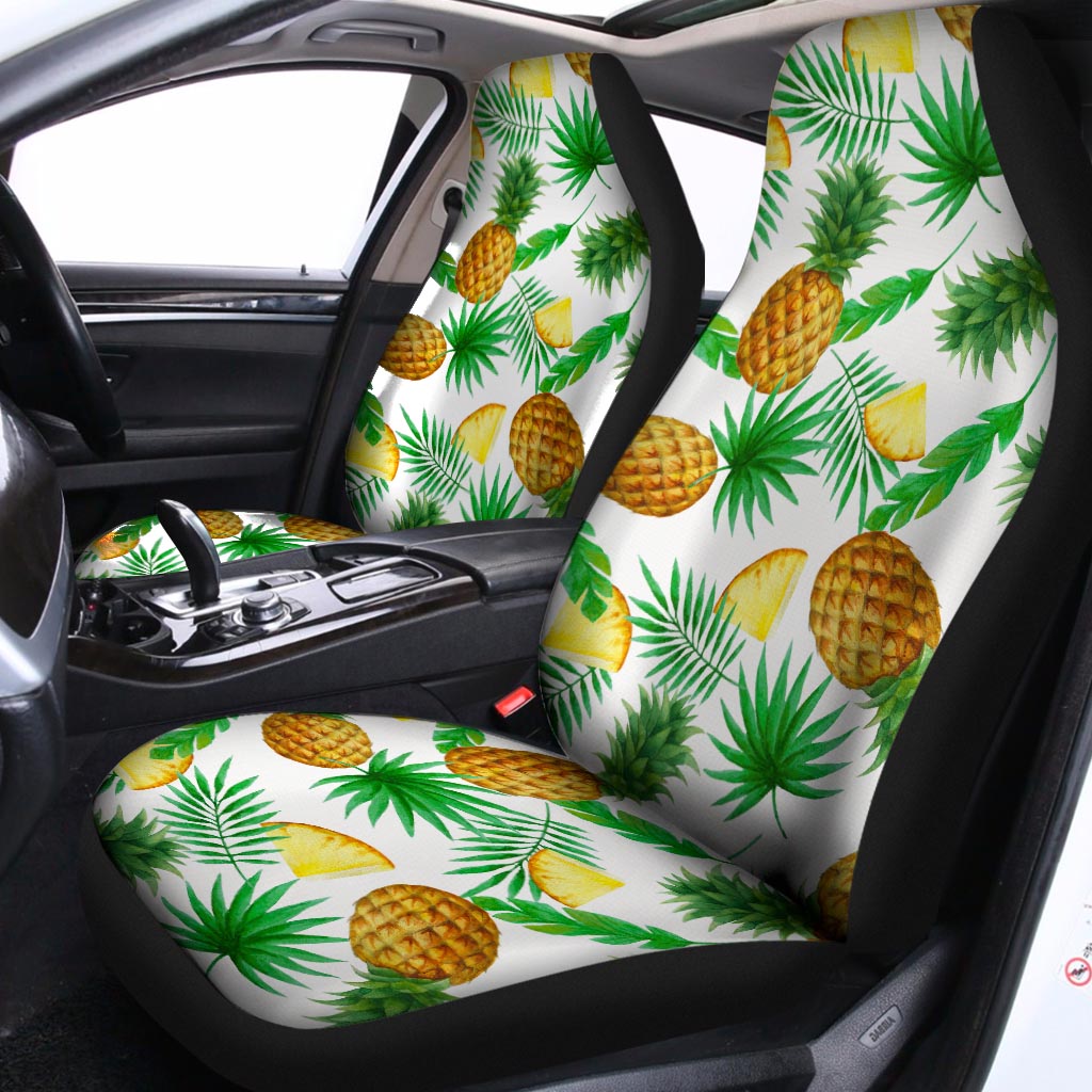 White Watercolor Pineapple Pattern Print Universal Fit Car Seat Covers