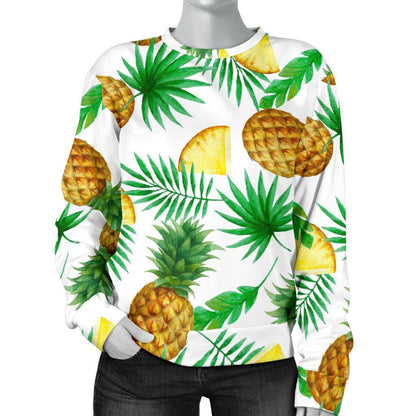 White Watercolor Pineapple Pattern Print Women's Crewneck Sweatshirt GearFrost