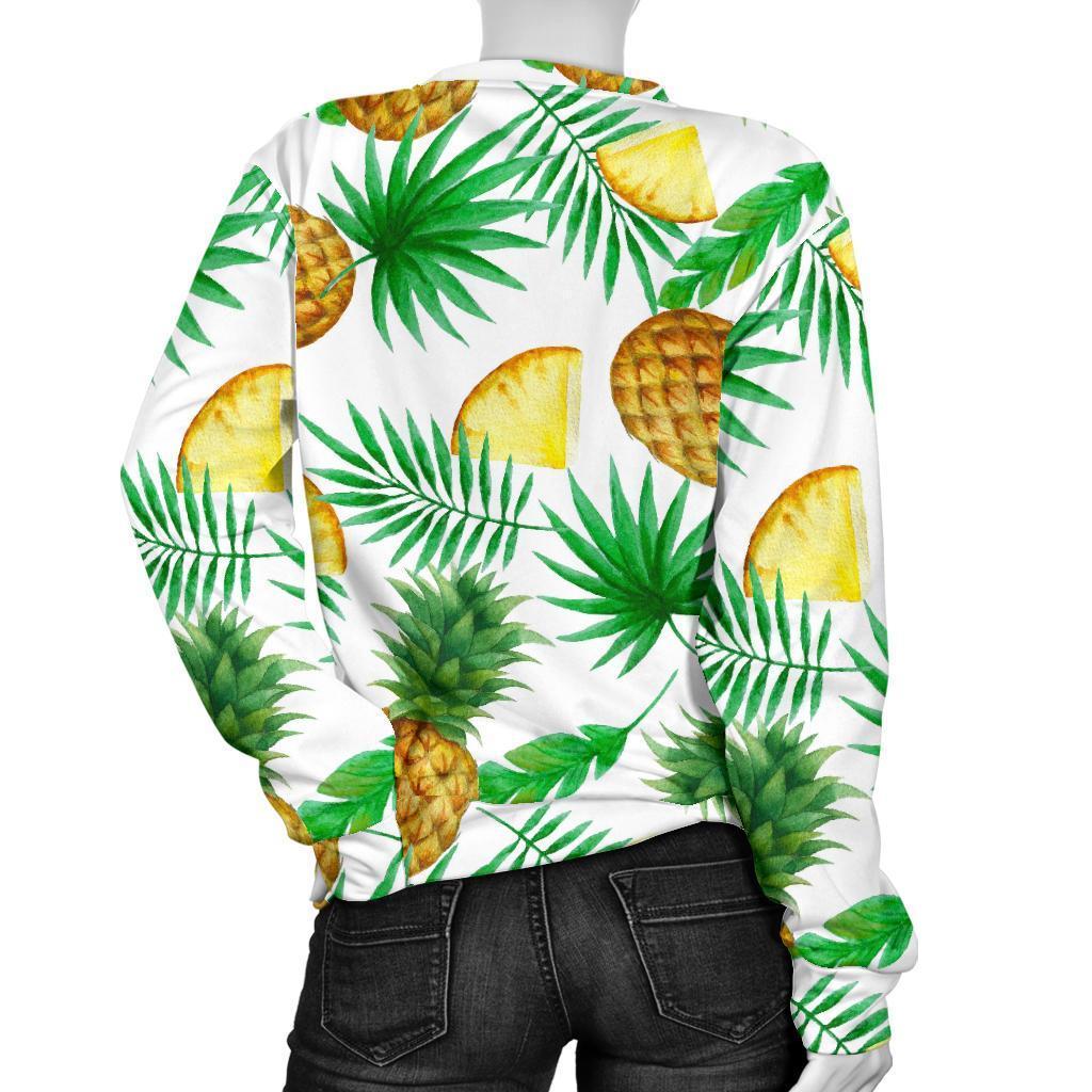 White Watercolor Pineapple Pattern Print Women's Crewneck Sweatshirt GearFrost