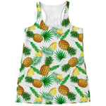 White Watercolor Pineapple Pattern Print Women's Racerback Tank Top