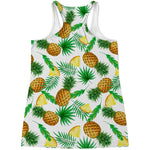 White Watercolor Pineapple Pattern Print Women's Racerback Tank Top