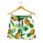 White Watercolor Pineapple Pattern Print Women's Shorts