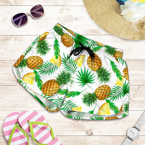 White Watercolor Pineapple Pattern Print Women's Shorts