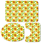 White Watercolor Sunflower Pattern Print 3 Piece Bath Mat Set