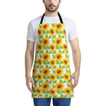 White Watercolor Sunflower Pattern Print Apron