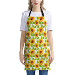 White Watercolor Sunflower Pattern Print Apron