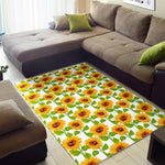 White Watercolor Sunflower Pattern Print Area Rug GearFrost