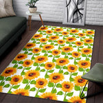 White Watercolor Sunflower Pattern Print Area Rug GearFrost