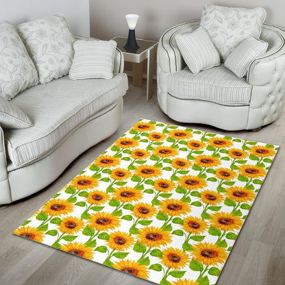 White Watercolor Sunflower Pattern Print Area Rug GearFrost
