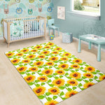 White Watercolor Sunflower Pattern Print Area Rug GearFrost