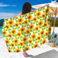 White Watercolor Sunflower Pattern Print Beach Sarong Wrap