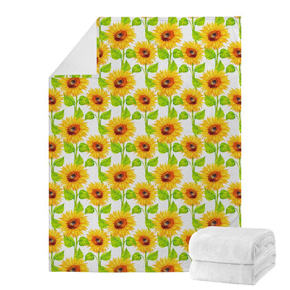 White Watercolor Sunflower Pattern Print Blanket