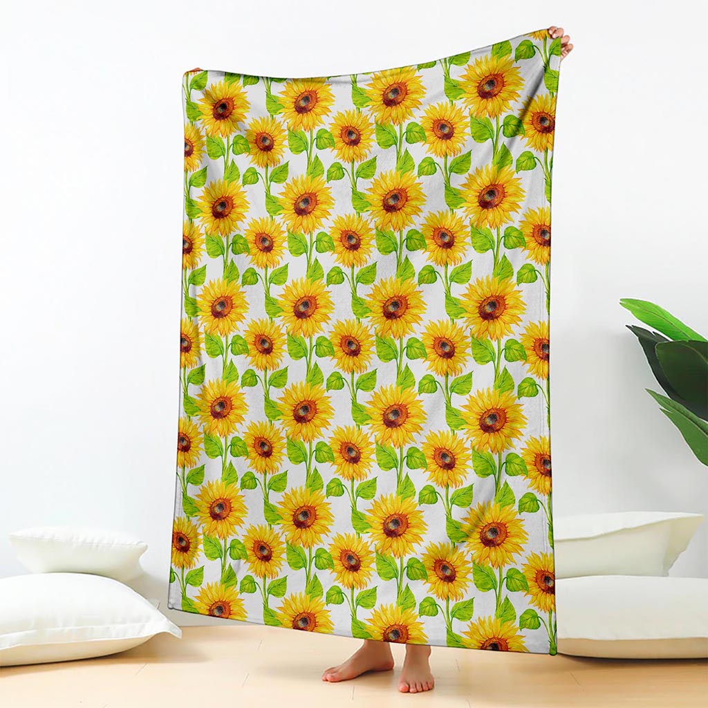 White Watercolor Sunflower Pattern Print Blanket