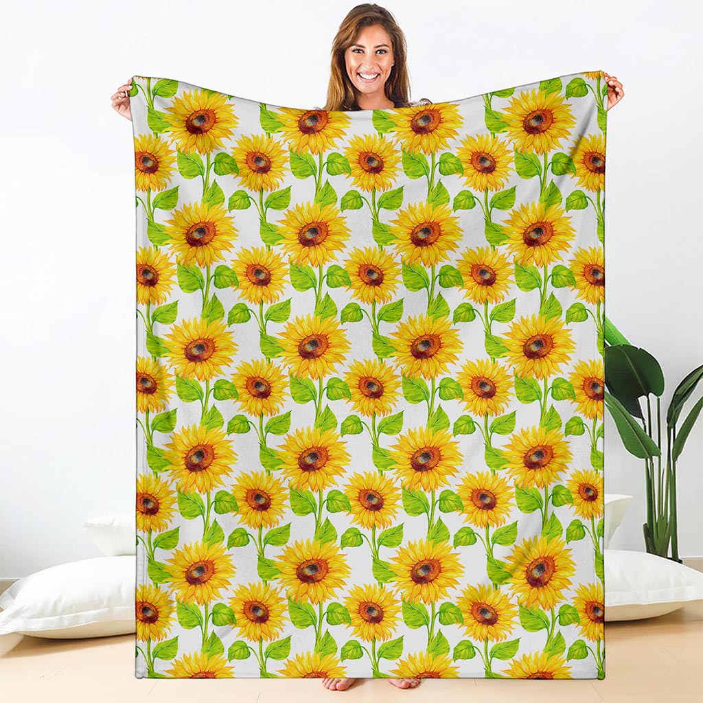 White Watercolor Sunflower Pattern Print Blanket