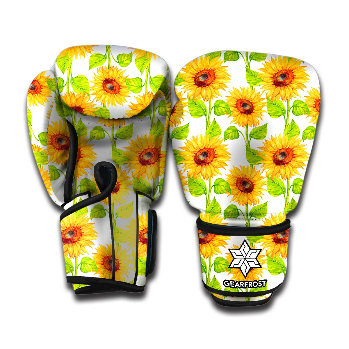White Watercolor Sunflower Pattern Print Boxing Gloves