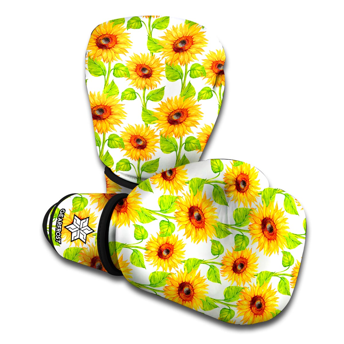 White Watercolor Sunflower Pattern Print Boxing Gloves