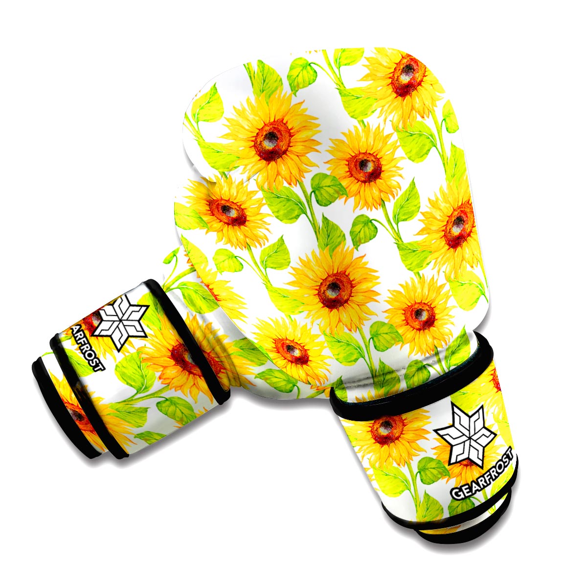 White Watercolor Sunflower Pattern Print Boxing Gloves