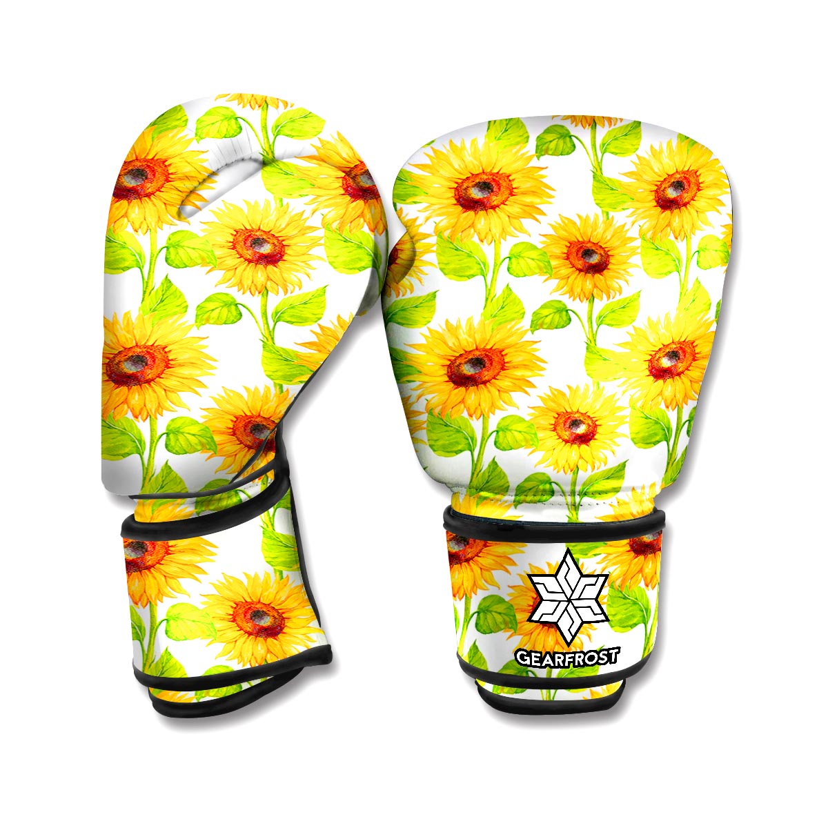 White Watercolor Sunflower Pattern Print Boxing Gloves