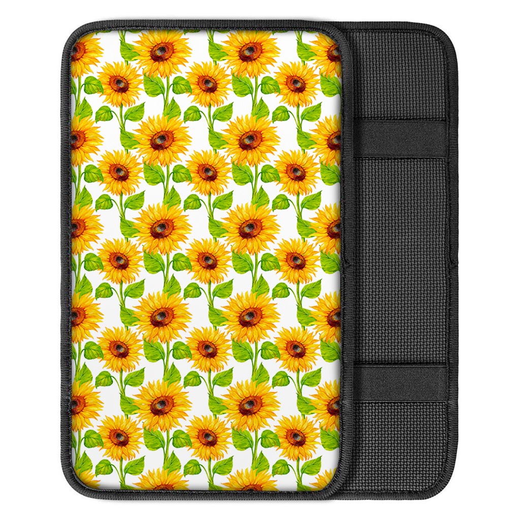 White Watercolor Sunflower Pattern Print Car Center Console Cover