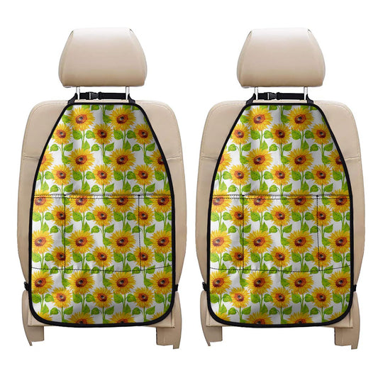 White Watercolor Sunflower Pattern Print Car Seat Organizers
