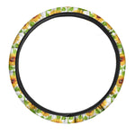 White Watercolor Sunflower Pattern Print Car Steering Wheel Cover