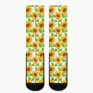 White Watercolor Sunflower Pattern Print Crew Socks